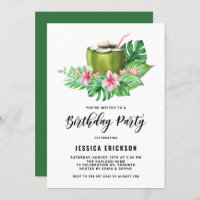 Watercolor Coconut Tropical Summer Birthday Party