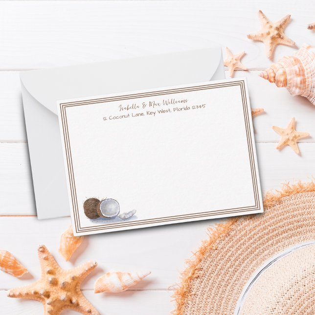 Watercolor Coconuts Personalised Stationery  Card (Personalize your messages with this charming watercolor coconuts stationery note card.)