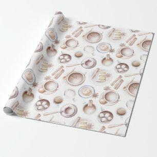 Watercolor Coffee, Cake, and Cocoa Wrapping Paper