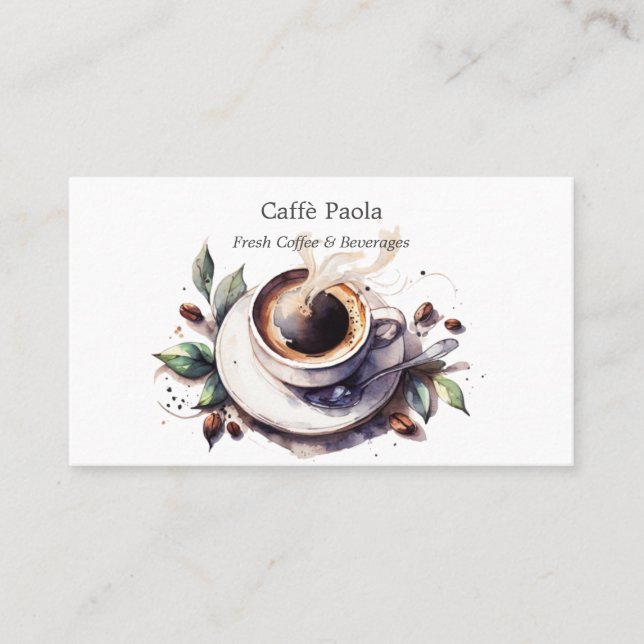 Watercolor coffee cup business card (Front)
