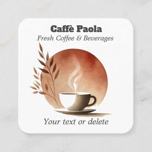 Watercolor coffee cup square business card (Front)