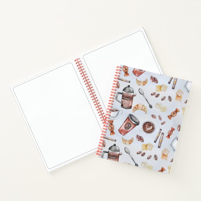 Watercolor Coffee Seamless Pattern - Mug Wrap & Pa Notebook (Inside)