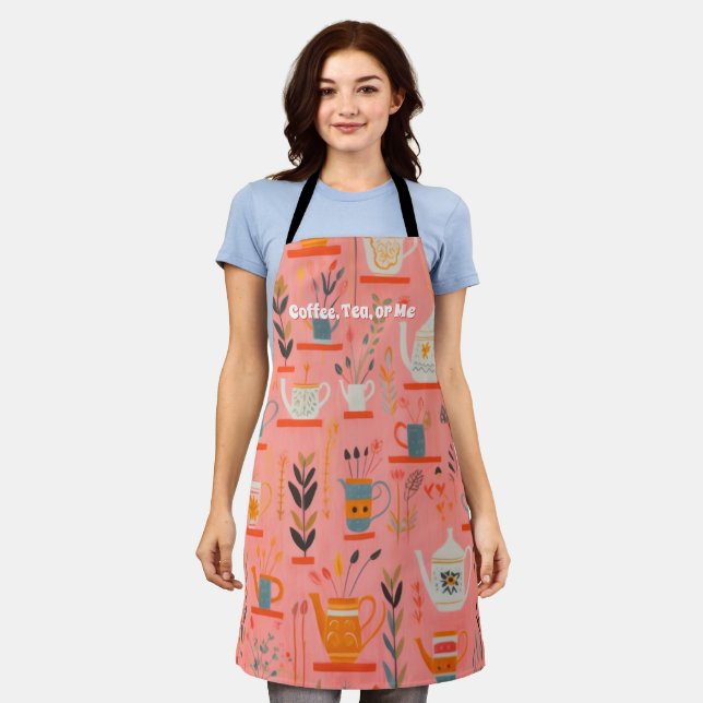 Watercolor Coffee Tea or Me Personalised Retro Apron (Worn)