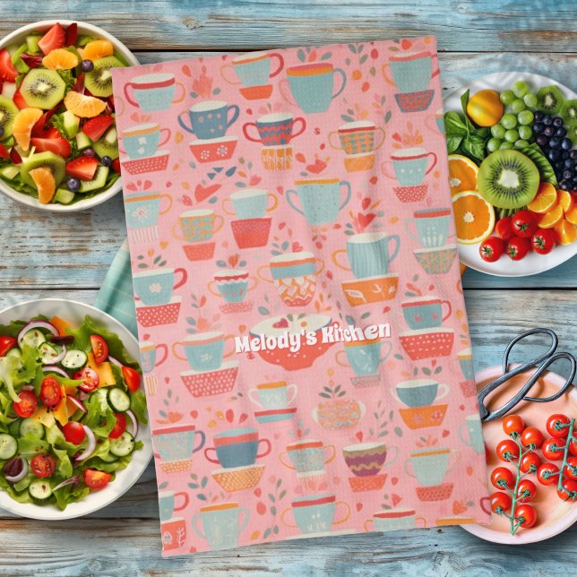 Watercolor Coffee Tea Personalised Retro Tea Towel (Creator Uploaded)