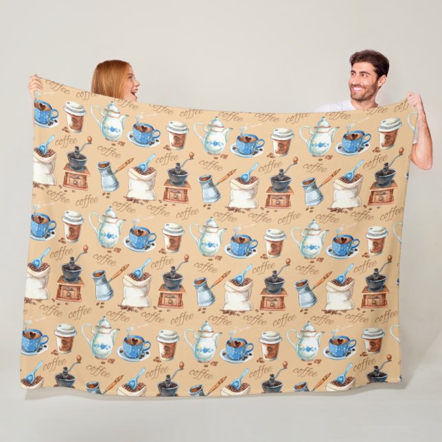 Watercolor Coffee Wrapping Paper Fleece Blanket (In Situ)