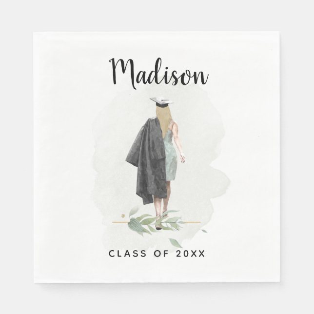 Watercolor College Graduation Your Name Grad Party Napkin (Front)