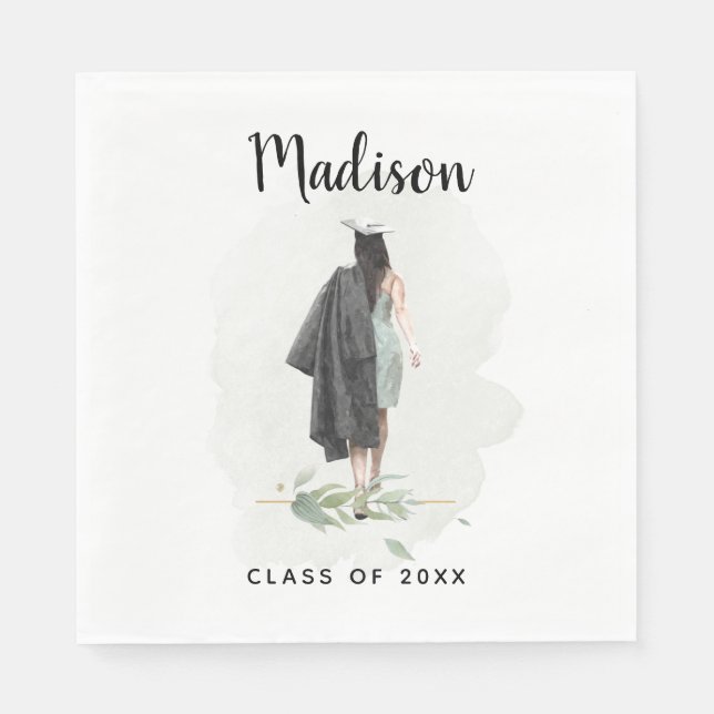 Watercolor College Graduation Your Name Grad Party Napkin (Front)
