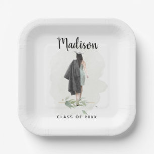 Watercolor College Graduation Your Name Grad Party Paper Plate