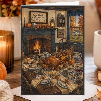 Watercolor Colonial Hearth Happy Thanksgiving Card