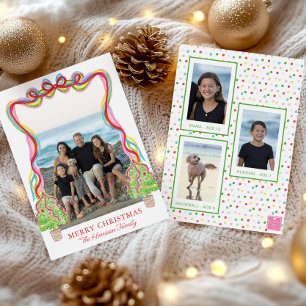 Watercolor Colorful Confetti Christmas Trees Photo Holiday Card