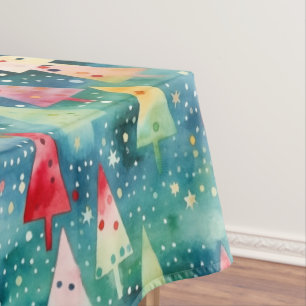 Watercolor Colorful Festive Rainbow Christmas Tree Tablecloth