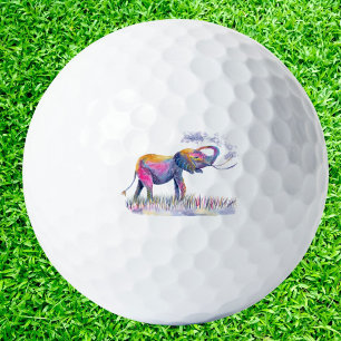 Watercolor Colorful Happy Elephant Golf Balls