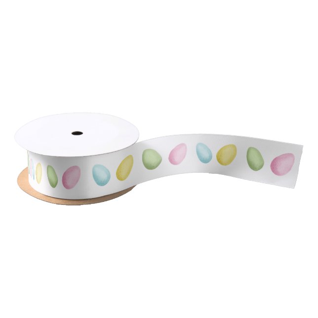 Watercolor Colorful Pastel Easter Eggs Satin Ribbon (Spool)