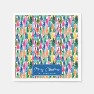 Watercolor Colorful Rainbow Christmas Trees Napkin