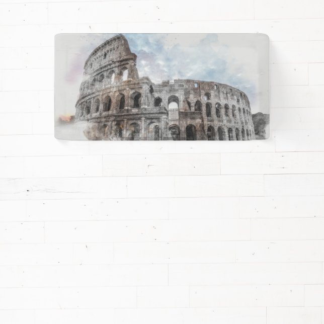 Watercolor Colosseum Banner – Rome Italy Landmark  (Insitu)