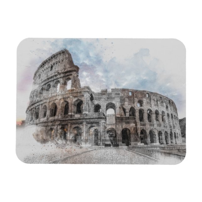 Watercolor Colosseum Magnet – Rome Italy Vintage  (Horizontal)
