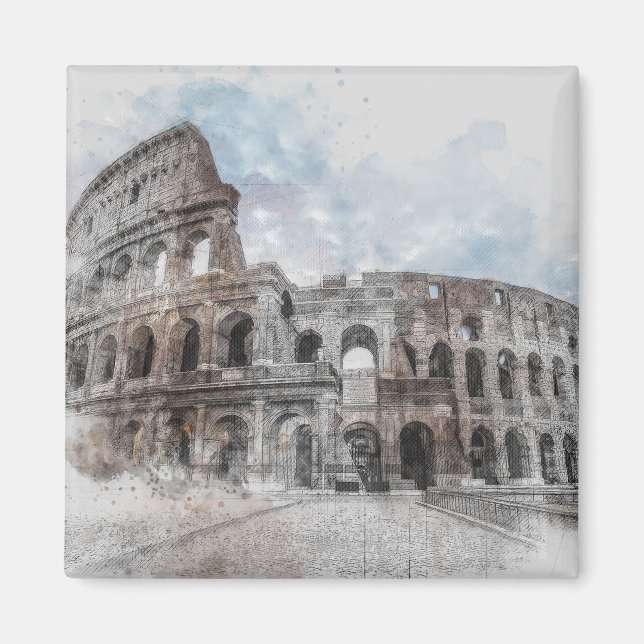 Watercolor Colosseum Magnet – Rome Italy Vintage  (Front)