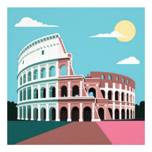 Watercolor Colosseum Rome Flat design Poster
