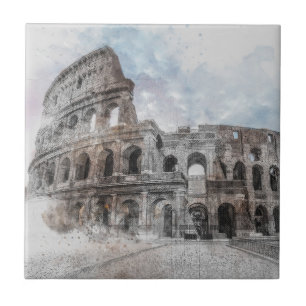 Watercolor Colosseum Rome Italy Ceramic Tile 