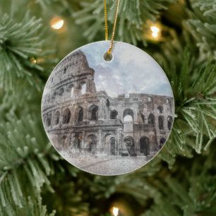 Watercolor Colosseum Rome Italy Gift Ceramic Tree Decoration