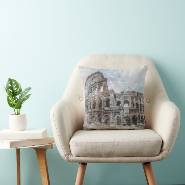 Watercolor Colosseum Rome Italy Throw Pillow  (Chair)