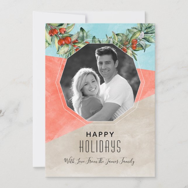 Watercolor Colour Block Christmas Photo Card (Front)