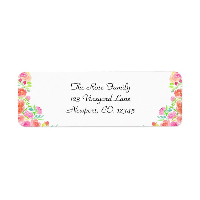 Watercolor Colour  Roses Border Address (Front)