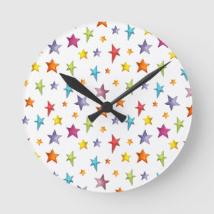Watercolor colour stars throw pillow round clock