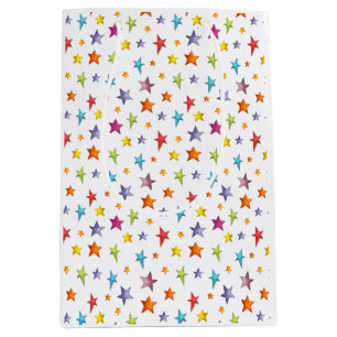 Watercolor colour stars  wrapping paper medium gift bag
