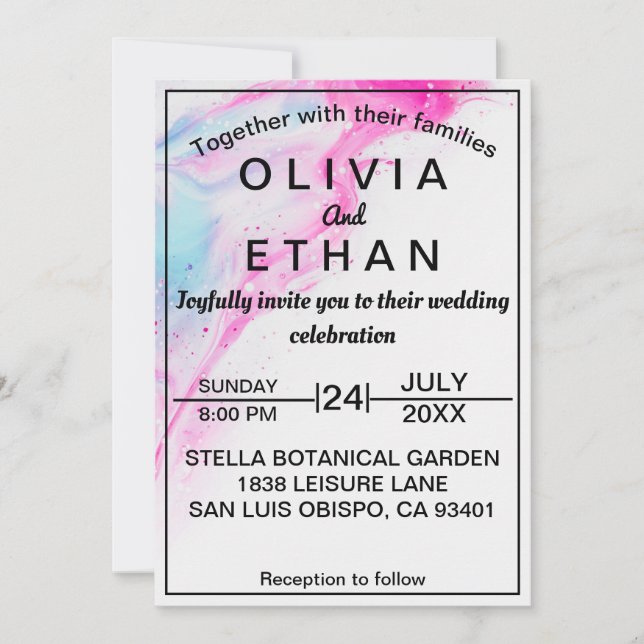 Watercolor Colourful Abstract Modern Wedding Invitation (Front)