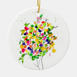 Watercolor colourful abstract tree ceramic tree decoration
