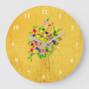 Watercolor colourful abstract tree large clock