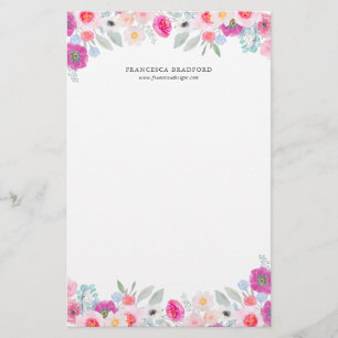 Watercolor Colourful Anemones Personalised Stationery