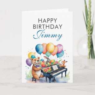 Watercolor Colourful Balloons Animal Piano Birthda Card