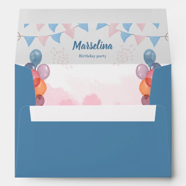 Watercolor Colourful Balloons Birthday party  Envelope (Back (Bottom))