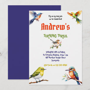 Watercolor Colourful Bird Birthday Party Invitation