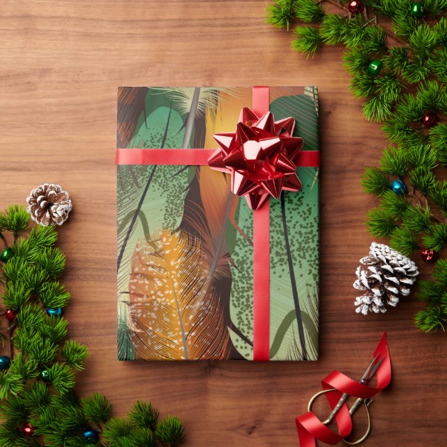 Watercolor Colourful Bird Feathers Pattern Art Wrapping Paper (Holiday Gift)