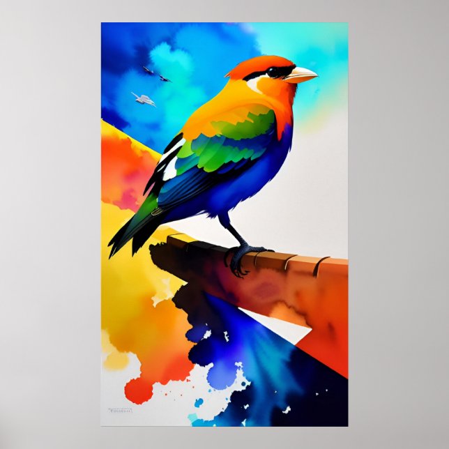 Watercolor colourful bird poster (Front)