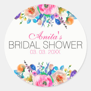 Watercolor Colourful Bouquet Classic Round Sticker