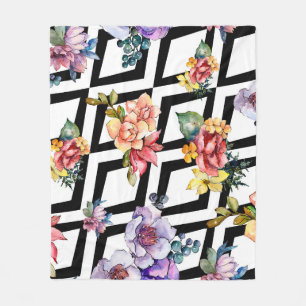 Watercolor colourful bouquet flower. Floral botani Fleece Blanket