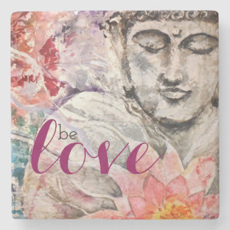 Watercolor Colourful Buddha Be Love Stone Coaster