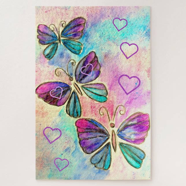 Watercolor - Colourful Butterflies Flying - Spring Jigsaw Puzzle (Vertical)