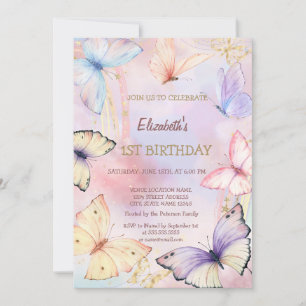 Watercolor Colourful Butterflies Rainbow Birthday  Invitation