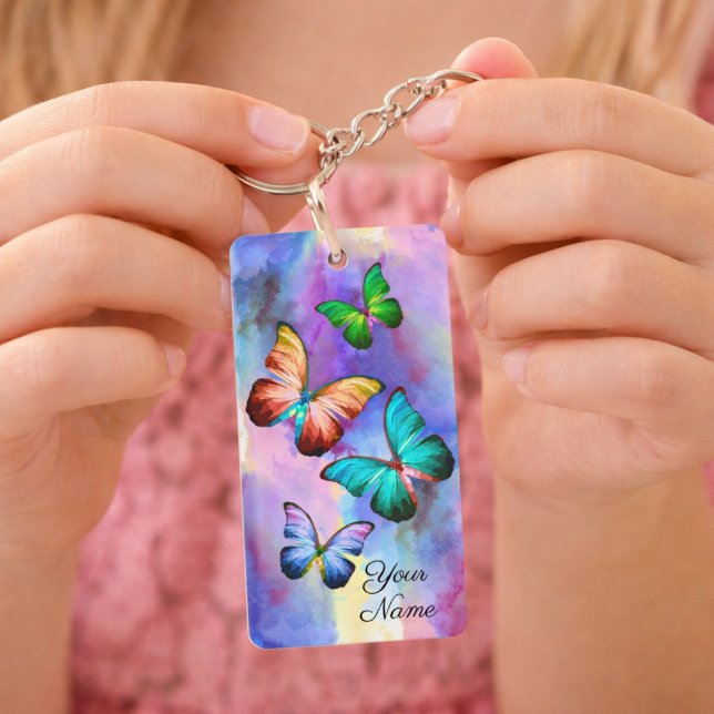 Watercolor Colourful Butterfly Name Key Ring Gift  (Creator Uploaded)
