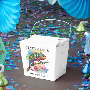 Watercolor Colourful Chameleon Birthday Party Favour Box