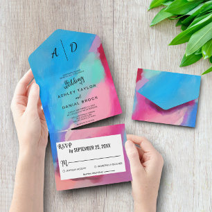 Watercolor colourful chic All in One Wedding Invit All In One Invitation