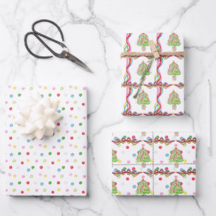 Watercolor Colourful Christmas Confetti Trees Wrapping Paper Sheet