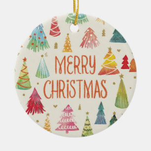 Watercolor Colourful Christmas Trees Ceramic Tree Decoration