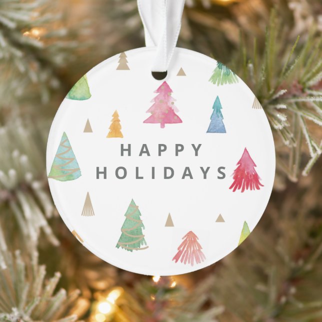 Watercolor Colourful Christmas Trees Ornament (Tree)