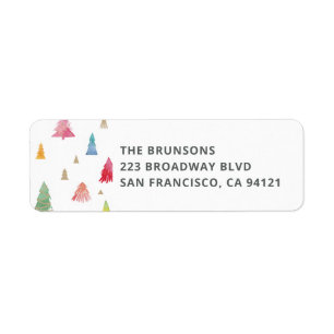 Watercolor Colourful Christmas Trees Return Addres